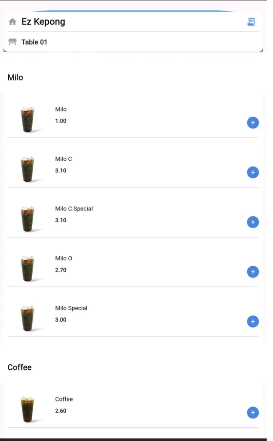QR self-ordering menu on a customer's phone