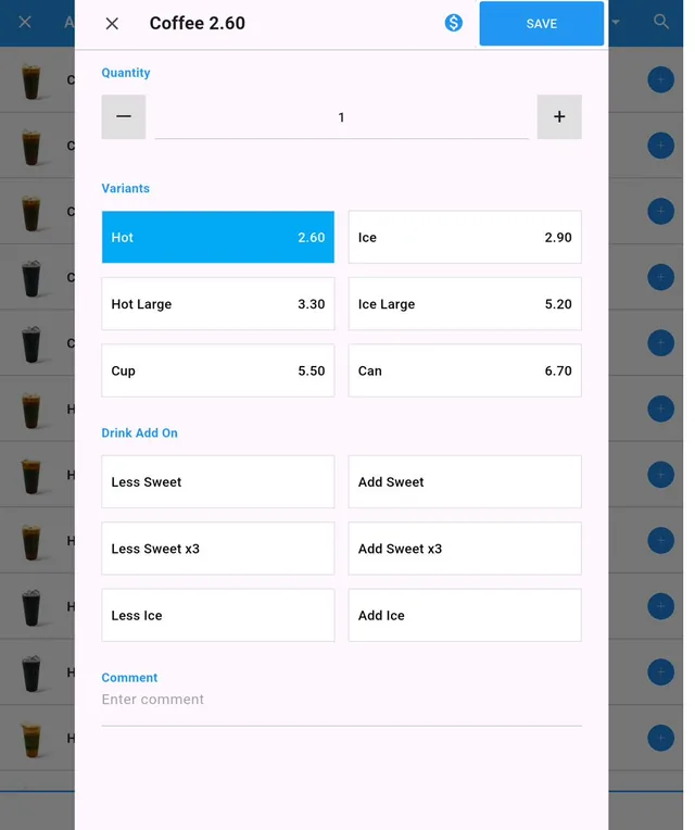 Building an Order — Set the variant & one-tap add-ons